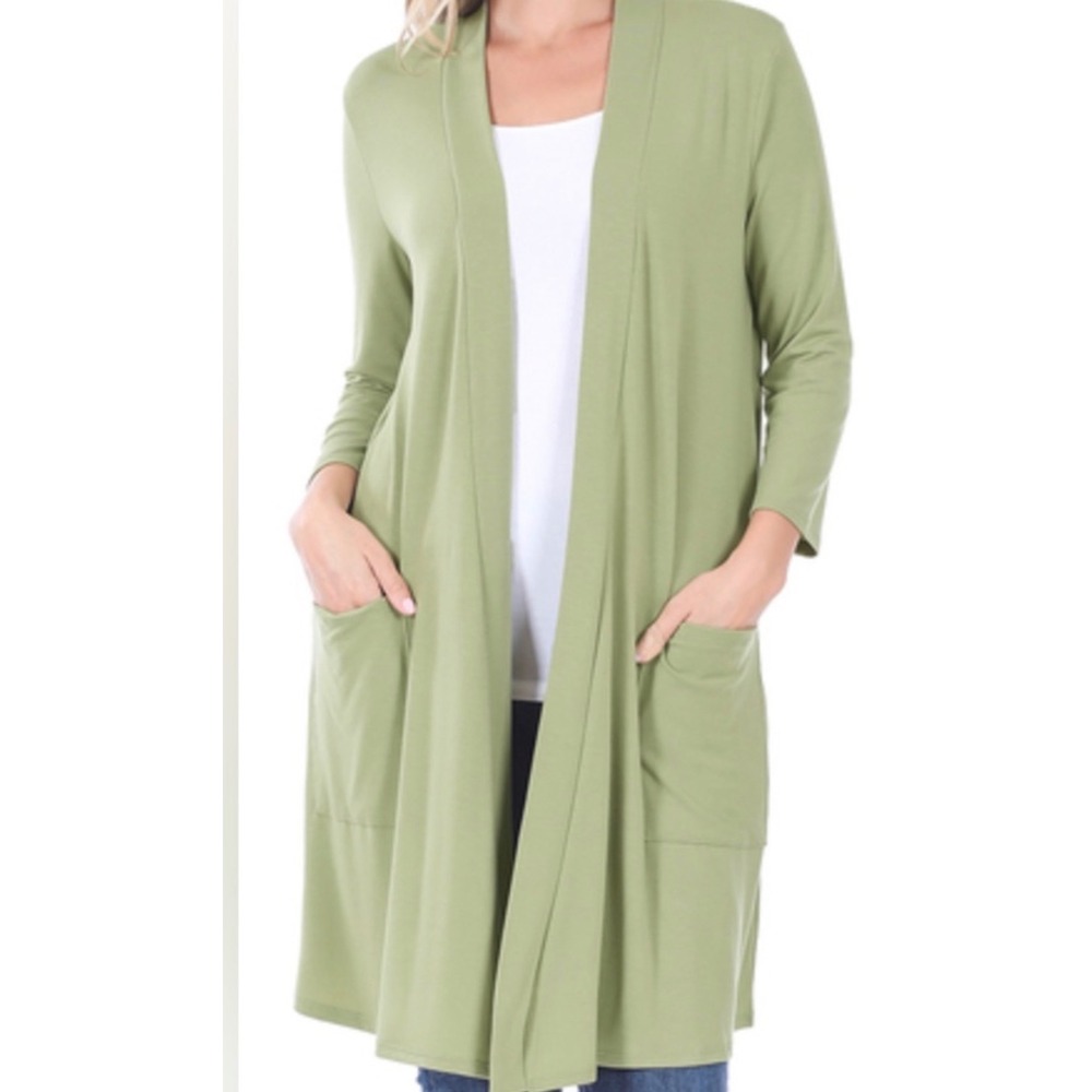 NWT LuLaRoe Sarah Duster Cardigan Large Sage Green Coastal Teacher MSRP $68
